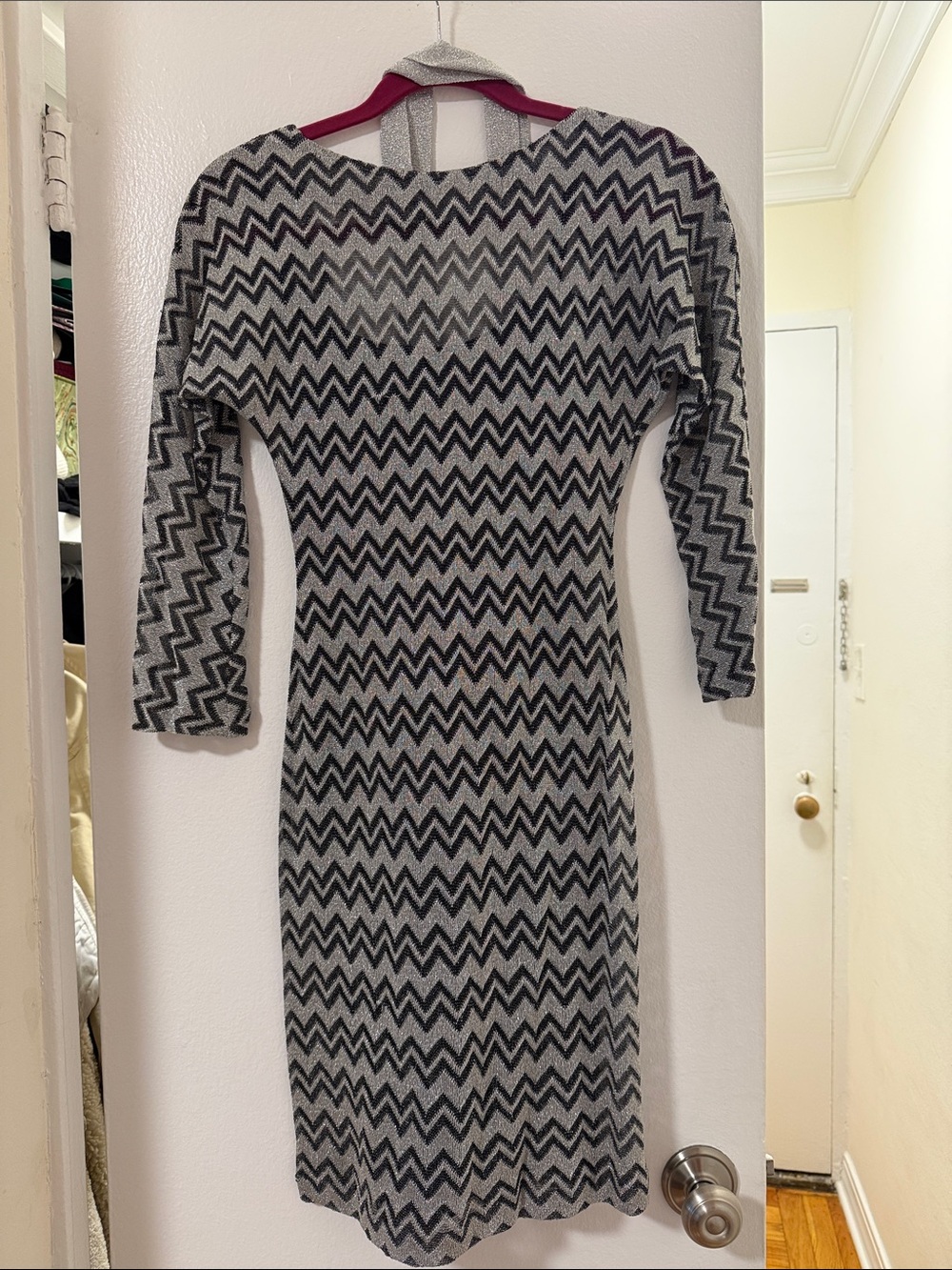 Missoni Black and Gray Chevron Long-Sleeve Knit Dress